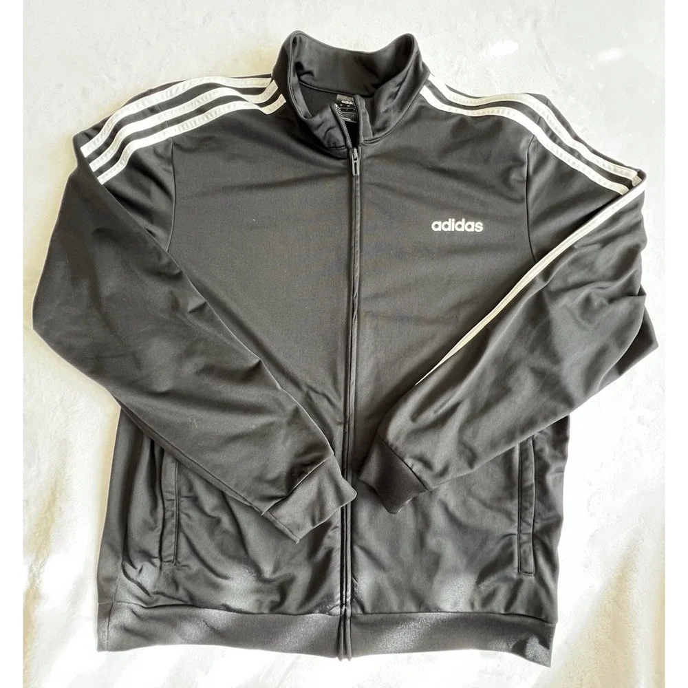 Adidas Jacket‎ Men's Sz XL Black 3 Stripe Tricot Track Full Zip DQ3070
